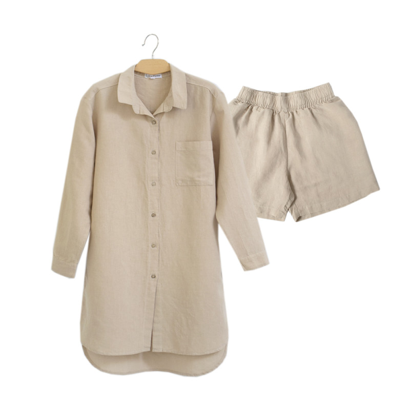 Домашня довга сорочка з льону Lotus Home - Bruma бежевий XL