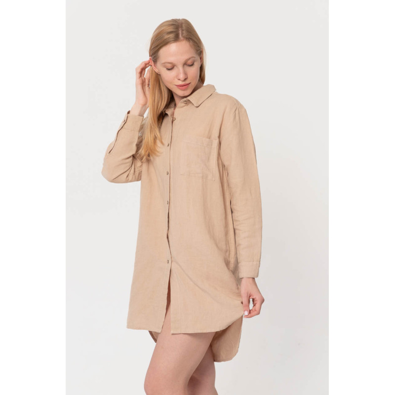 Домашня довга сорочка з льону Lotus Home - Bruma бежевий XL