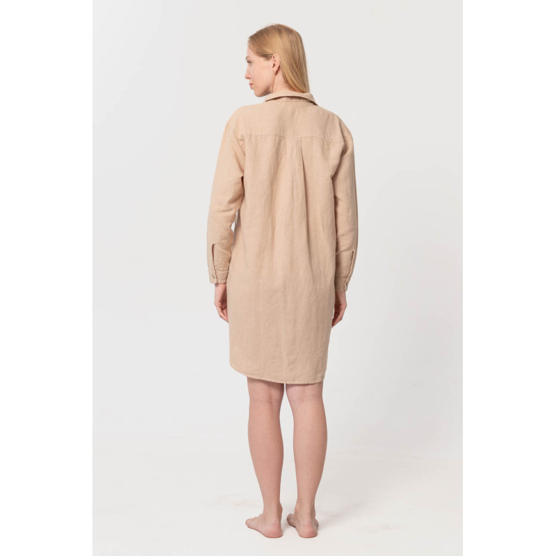 Домашня довга сорочка з льону Lotus Home - Bruma бежевий XL