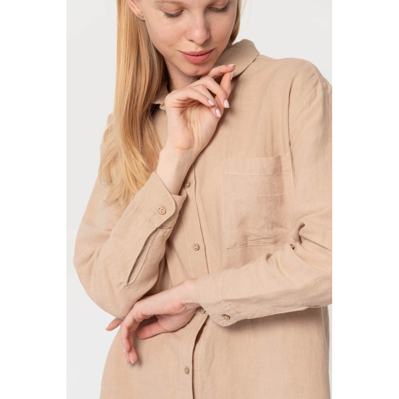 Домашня довга сорочка з льону Lotus Home - Bruma бежевий XL