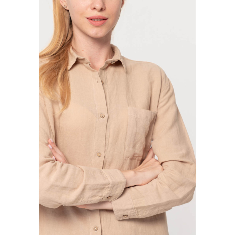 Домашня довга сорочка з льону Lotus Home - Bruma бежевий XL