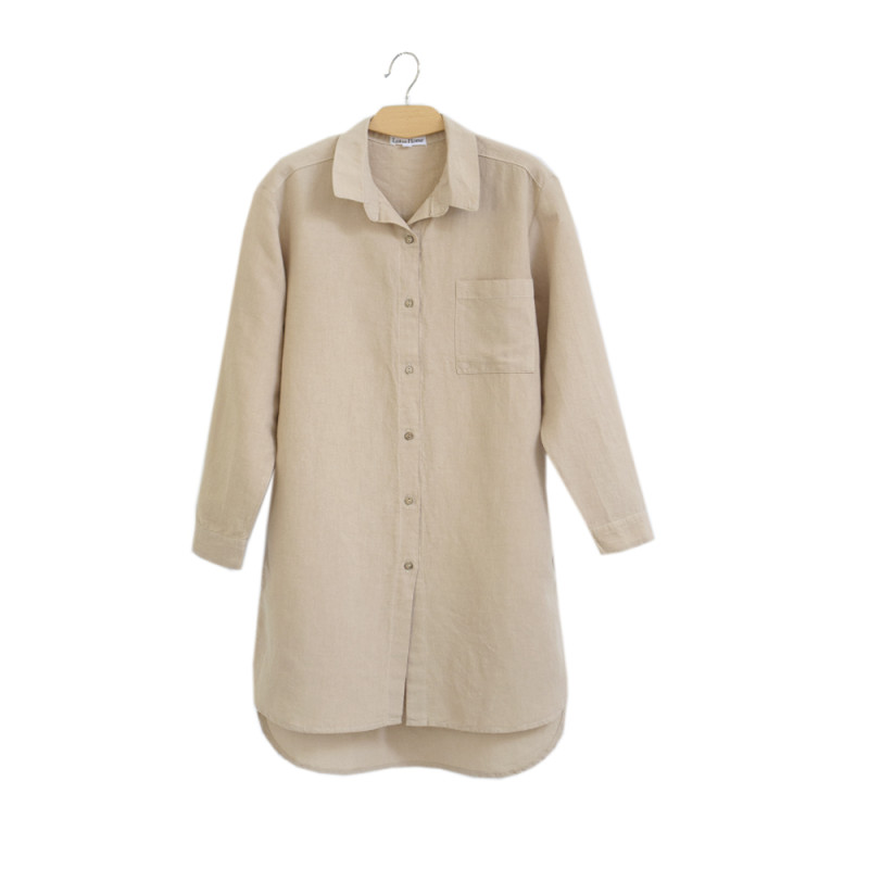 Домашня довга сорочка з льону Lotus Home - Bruma бежевий XL