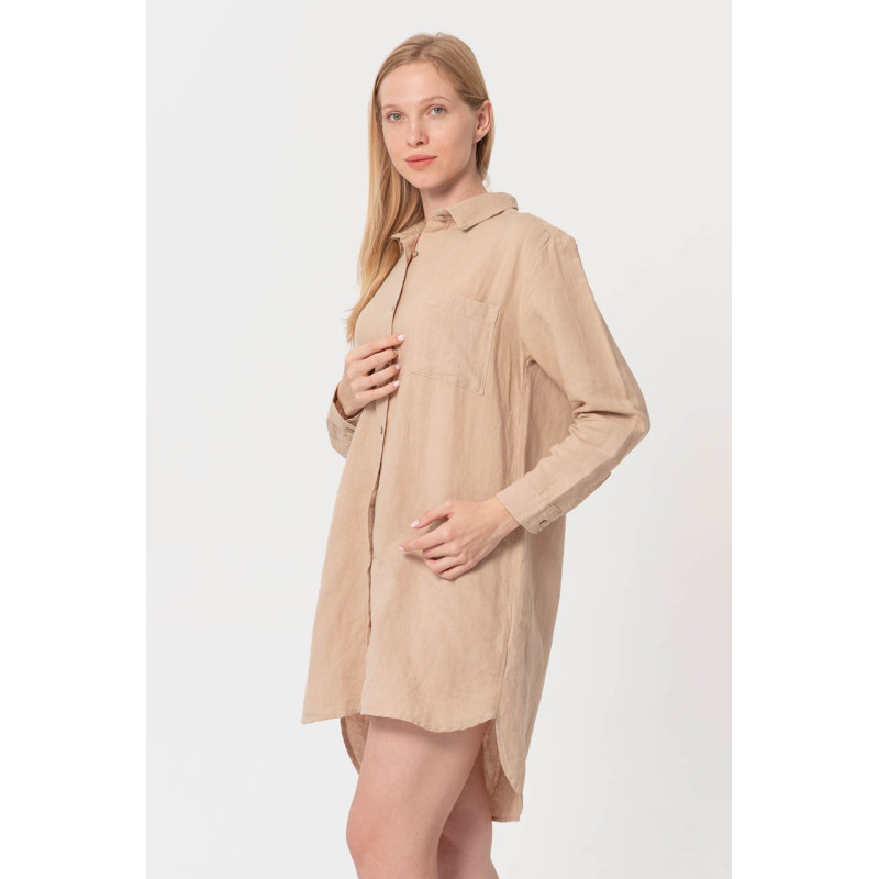 Домашня довга сорочка з льону Lotus Home - Bruma бежевий S