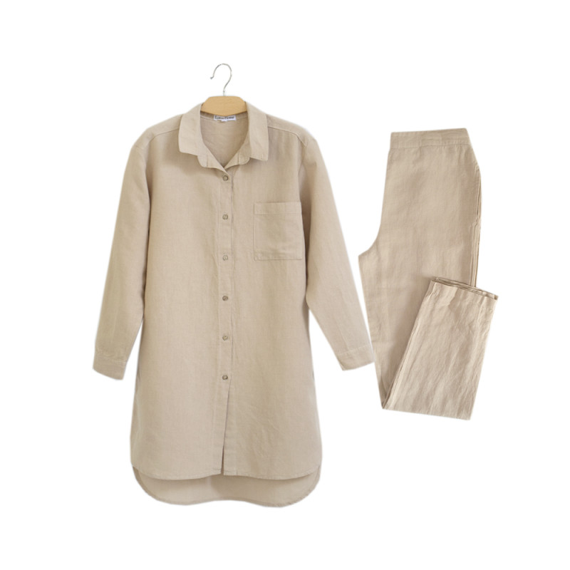 Домашня довга сорочка з льону Lotus Home - Bruma бежевий S