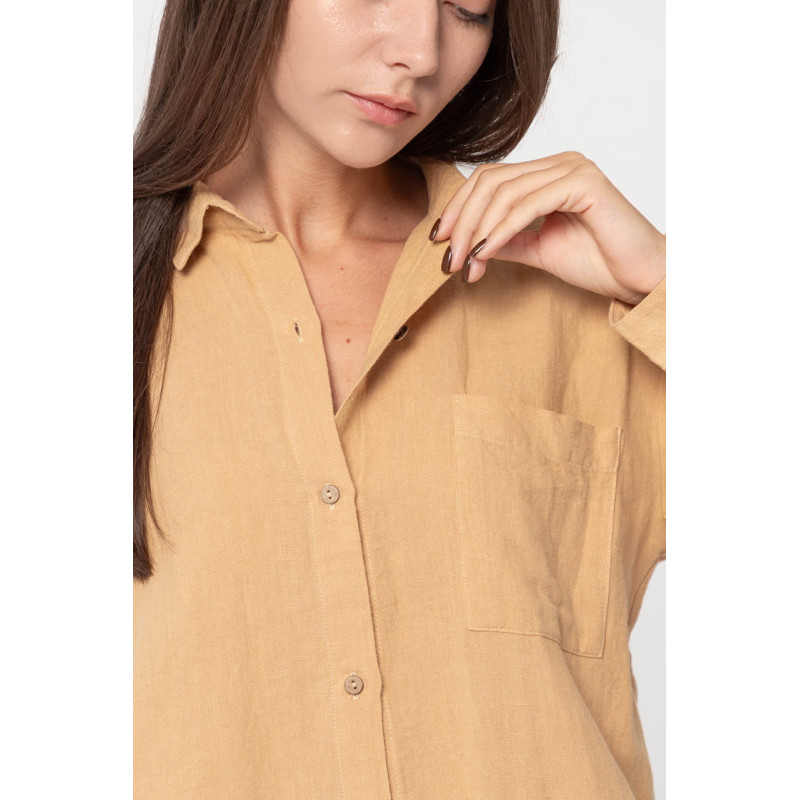 Домашня довга сорочка з льону Lotus Home - Bruma гірчичний S