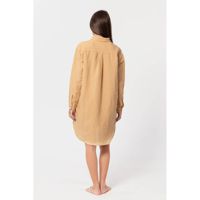 Домашня довга сорочка з льону Lotus Home - Bruma гірчичний XL
