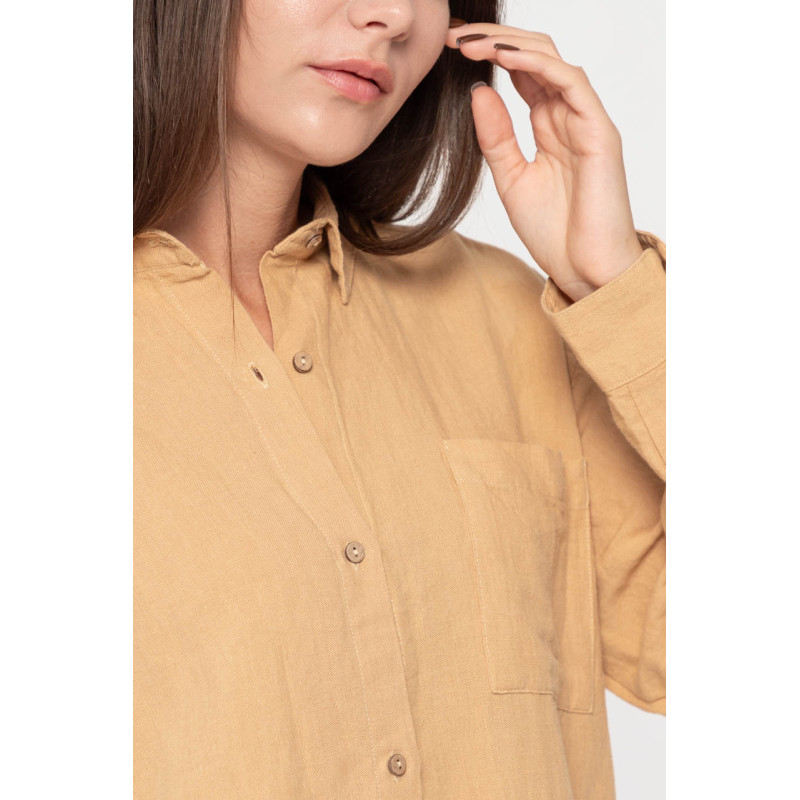 Домашня довга сорочка з льону Lotus Home - Bruma гірчичний XL