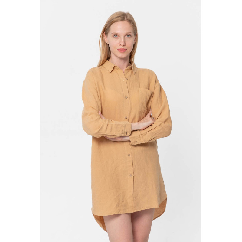 Домашня довга сорочка з льону Lotus Home - Bruma гірчичний M