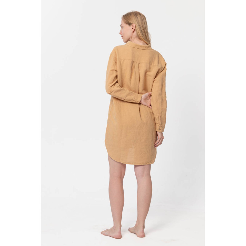 Домашня довга сорочка з льону Lotus Home - Bruma гірчичний M