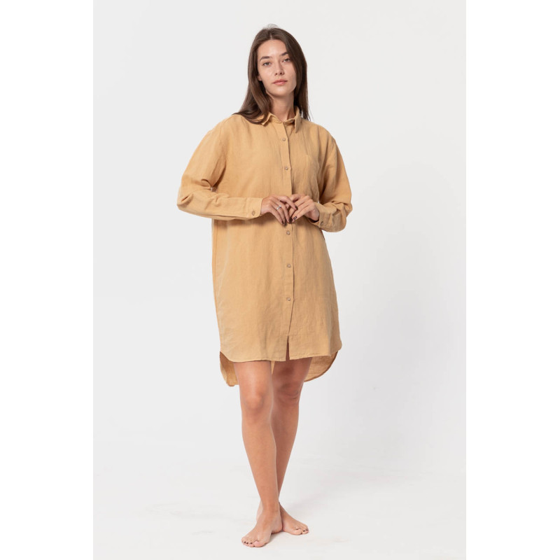 Домашня довга сорочка з льону Lotus Home - Bruma гірчичний M