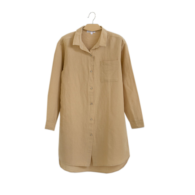 Домашня довга сорочка з льону Lotus Home - Bruma гірчичний M