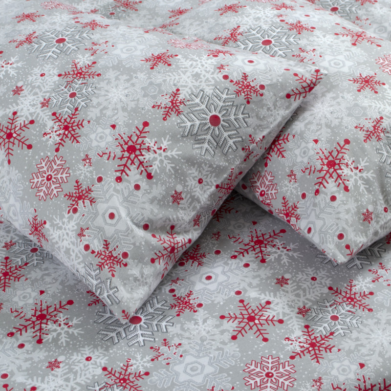 Постільна білизна Lotus Home Фланель - Snowflake сірий/червоний євро