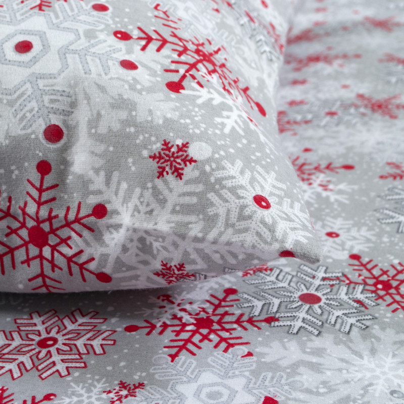 Постільна білизна Lotus Home Фланель - Snowflake сірий/червоний євро