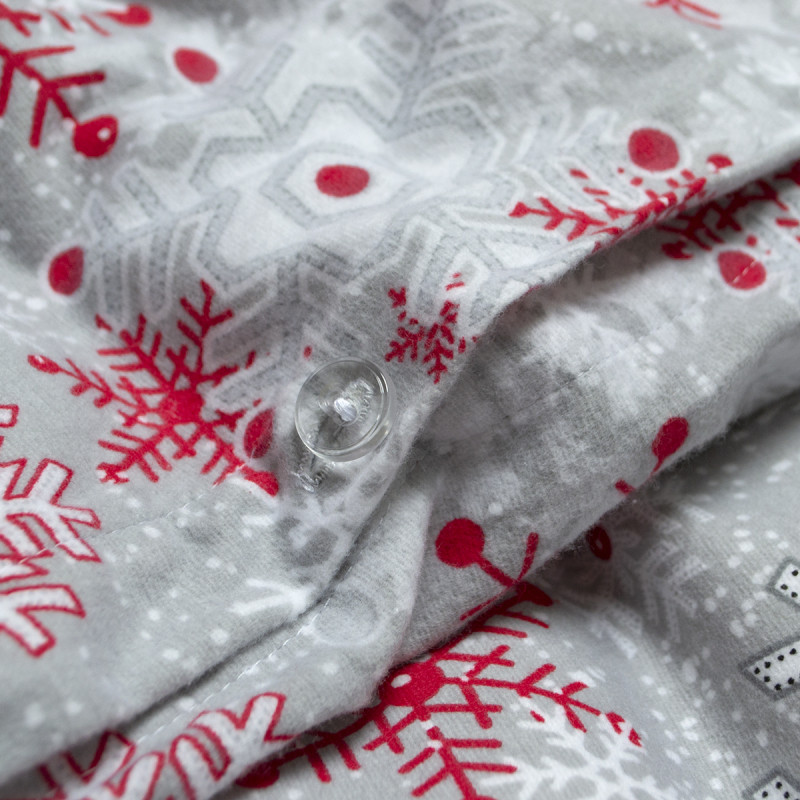Постільна білизна Lotus Home Фланель - Snowflake сірий/червоний євро