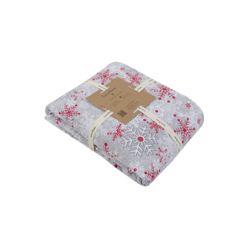 Постільна білизна Lotus Home Фланель - Snowflake сірий/червоний євро