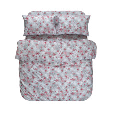 Постільна білизна Lotus Home Фланель - Snowflake сірий/червоний полуторний