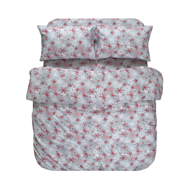 Постільна білизна Lotus Home Фланель - Snowflake сірий/червоний полуторний