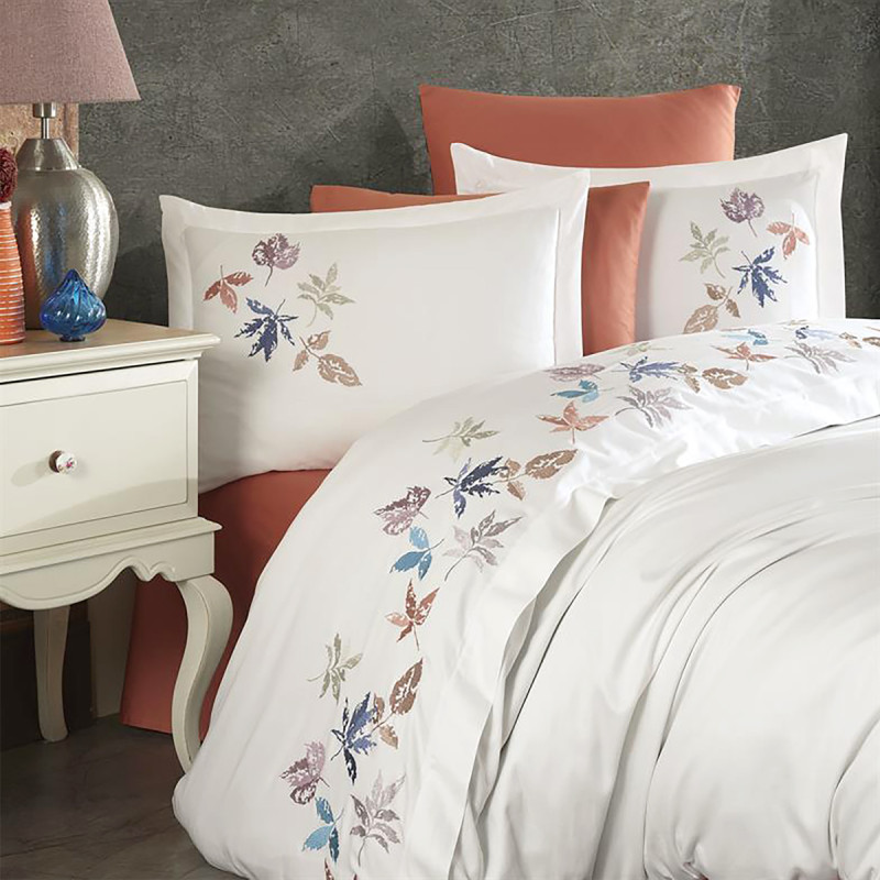 Постільна білизна Dantela Vita сатин з вишивкою - Hazan beyaz білий євро