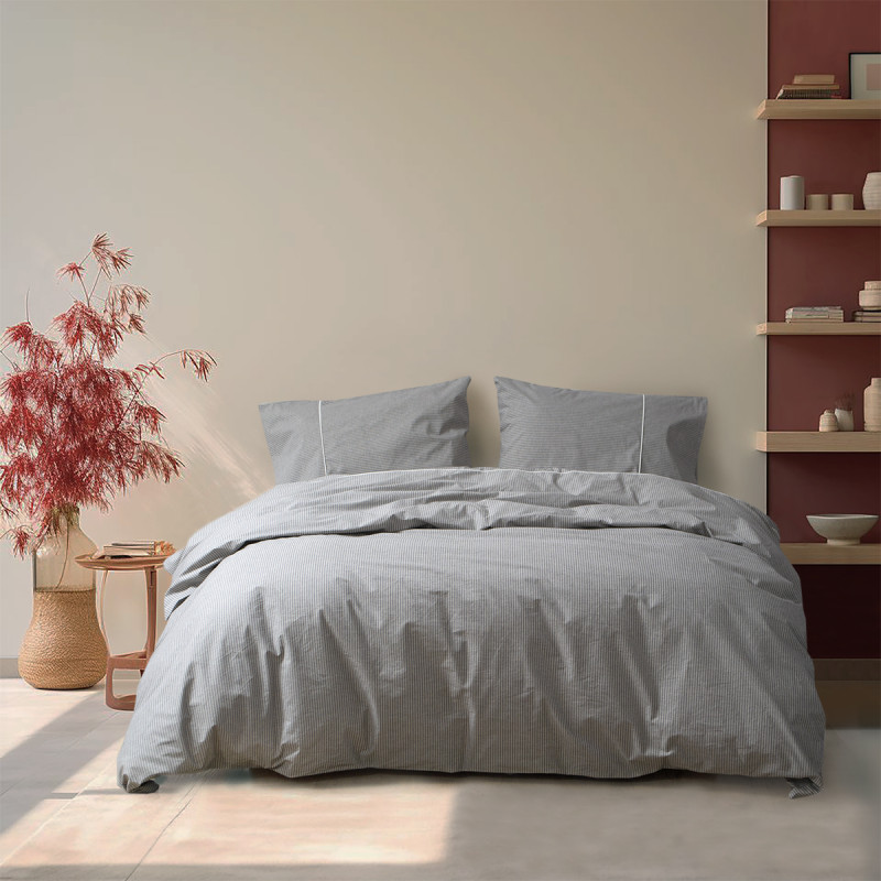 Постільна білизна Lotus Home - Premium Percale Stripe антрацит сімейний