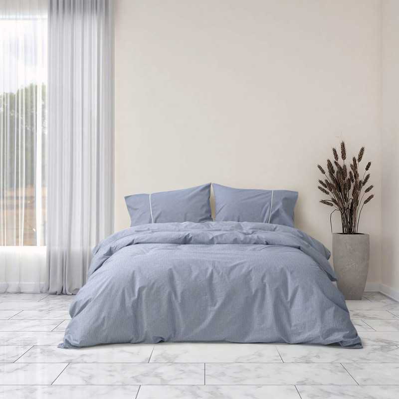 Постільна білизна Lotus Home - Premium Percale Stripe синій сімейний