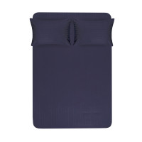 Простирадло на резинці з наволочками сатин страйп 1*1 Lotus Home - темно-синій 180*200*25+50*70 (2)