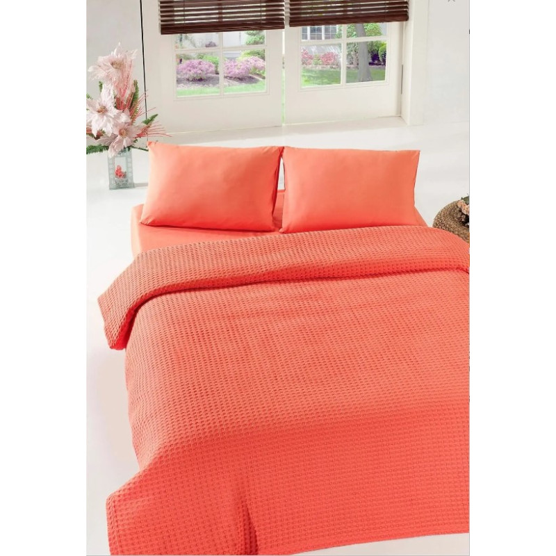 Покривало піке Eponj Home - Burumcuk coral кораловий вафельне 200*235