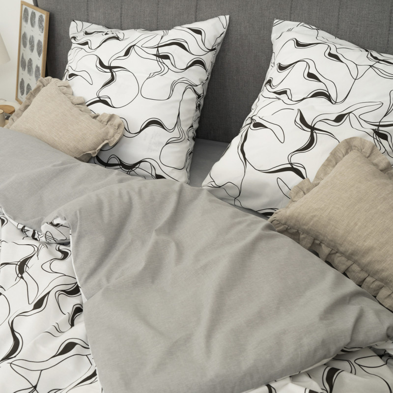 Комплект постільної білизни Євро ранфорс 24290 с простирадлом на резинці 160х200