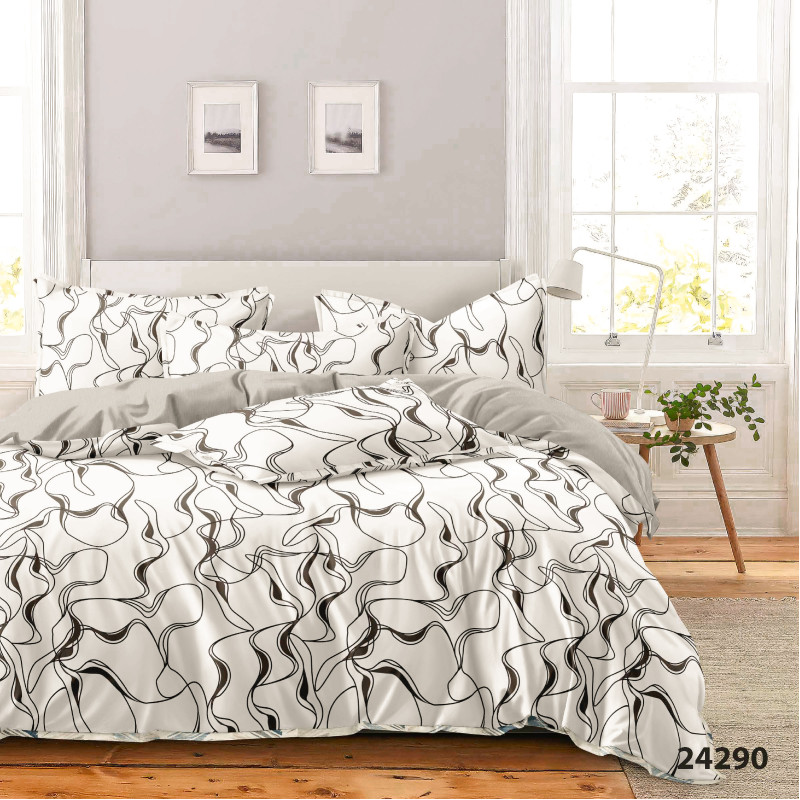 Комплект постільної білизни Євро ранфорс 24290 с простирадлом на резинці 180х200