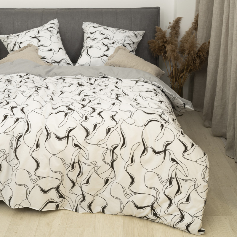 Комплект постільної білизни Євро ранфорс 24290 с простирадлом на резинці 180х200