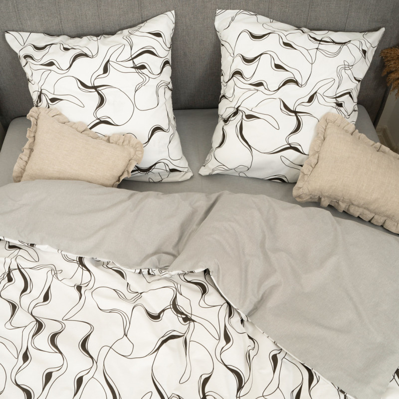 Комплект постільної білизни Євро ранфорс 24290 с простирадлом на резинці 180х200