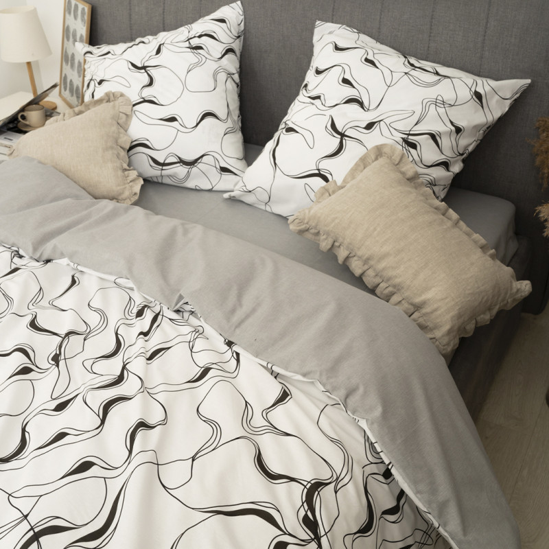 Комплект постільної білизни Євро ранфорс 24290 с простирадлом на резинці 180х200