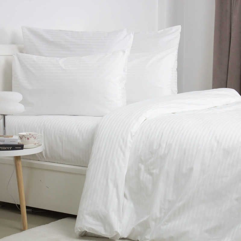 Комплект постільної білизни ТЕП "СТРАЙП САТИН PREMIUM" Optical White, євро