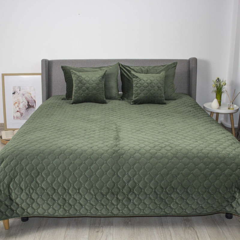 Покривало ТЕП VELOUR Chive з візерунком «Ромб», 180×240 см, велюр