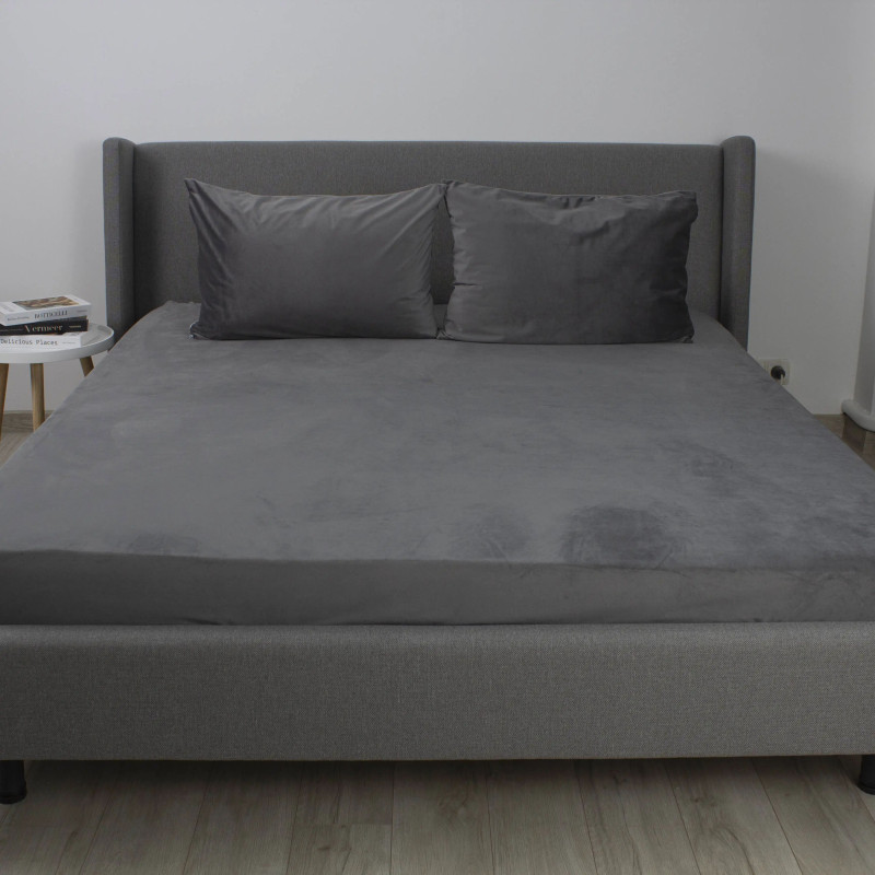 Простирадло на резинці ТЕП VELOUR сіре, велюр, 90x200 см