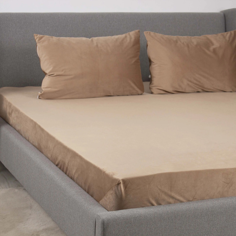 Простирадло на резинці ТЕП Velour, велюр, капучино, 90х200 см