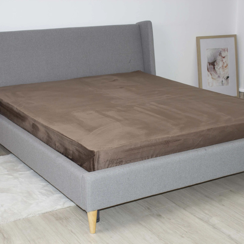 Простирадло на резинці ТЕП Velour, велюр, коричневе, 180х200 см