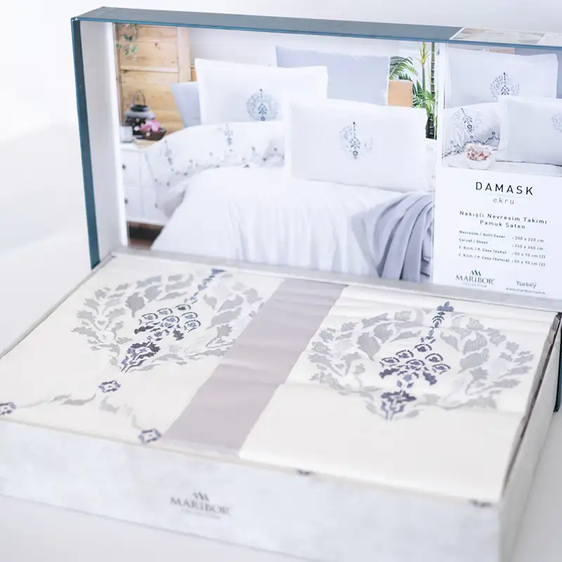 Комплект постільної білизни "MARIBOR SATIN" Damask ekru grey, євро