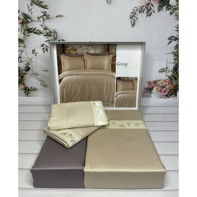 Gray сатинова постільна білизна. Євро розмір. Romeo home Туреччина. (27703)