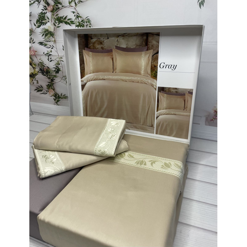 Gray сатинова постільна білизна. Євро розмір. Romeo home Туреччина. (27703)