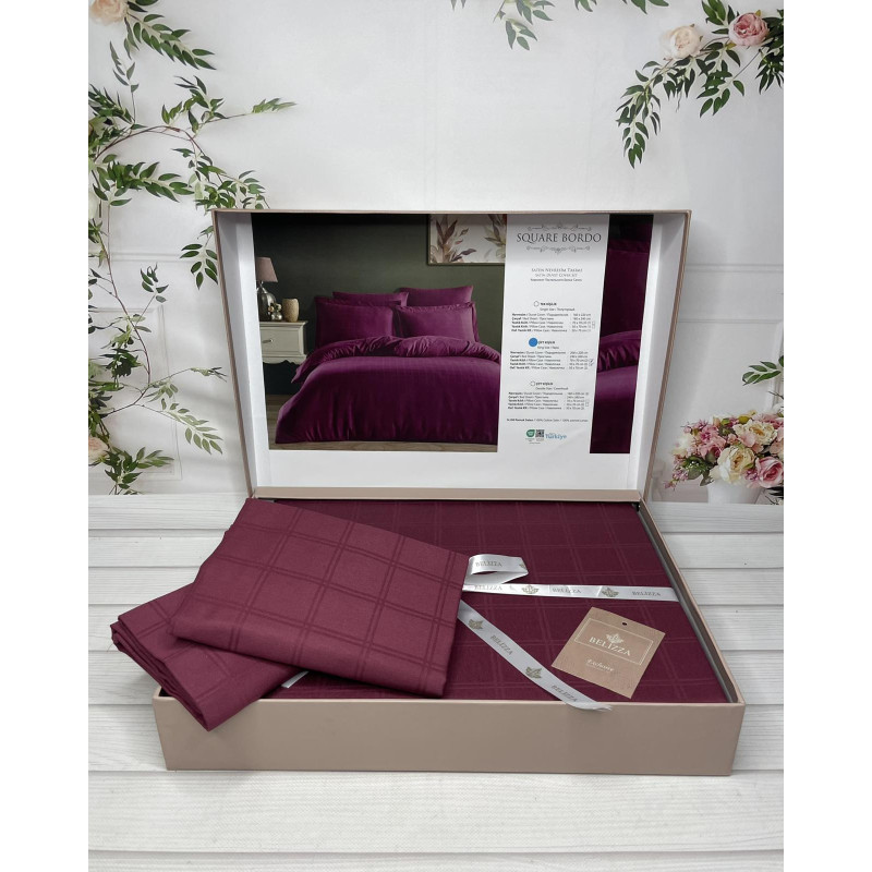 Square bordo жаккардова постіль, євро розмір. Belizza Туреччина. (41012)