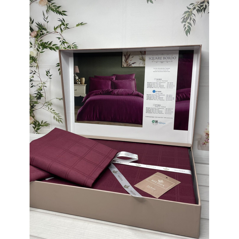 Square bordo жаккардова постіль, євро розмір. Belizza Туреччина. (41012)