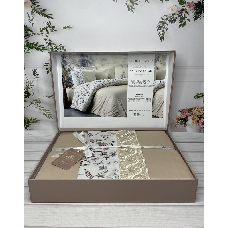 Olivia beige Сатиново постільна білизна. Євро розмір. Туреччина Belizza (62148)