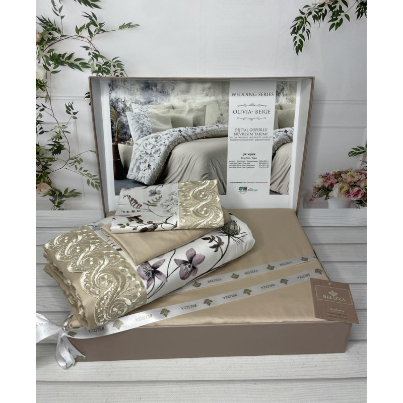 Olivia beige Сатиново постільна білизна. Євро розмір. Туреччина Belizza (62148)