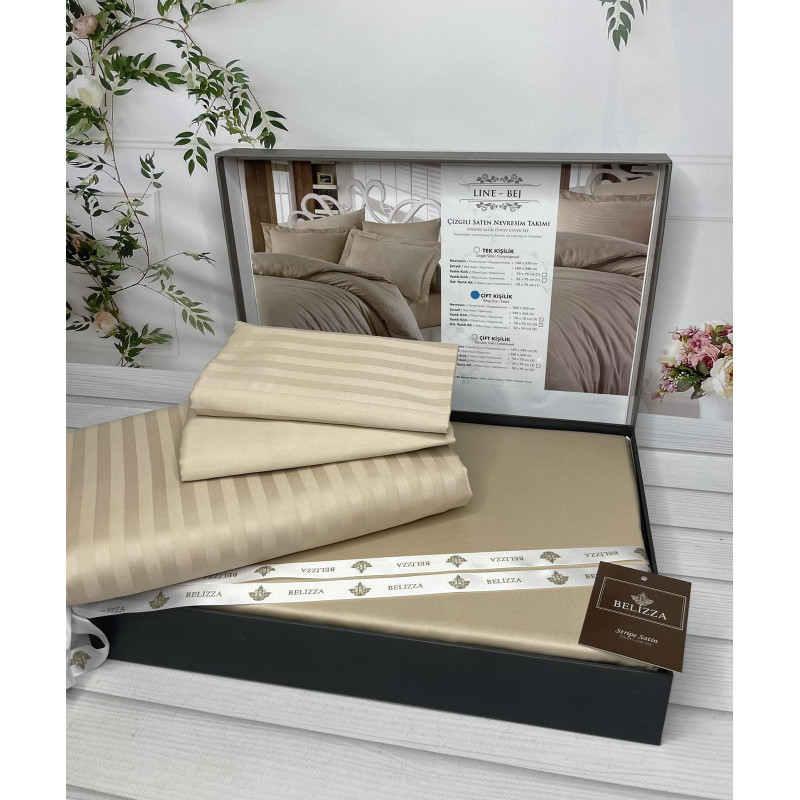Line bej Сатиново постільна білизна. Євро розмір. Туреччина Belizza (71489)