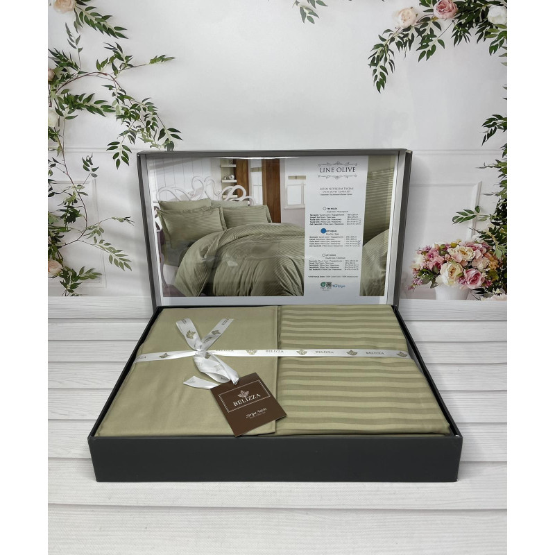 Line olive Сатиново постільна білизна. Євро розмір. Туреччина Belizza (42339)