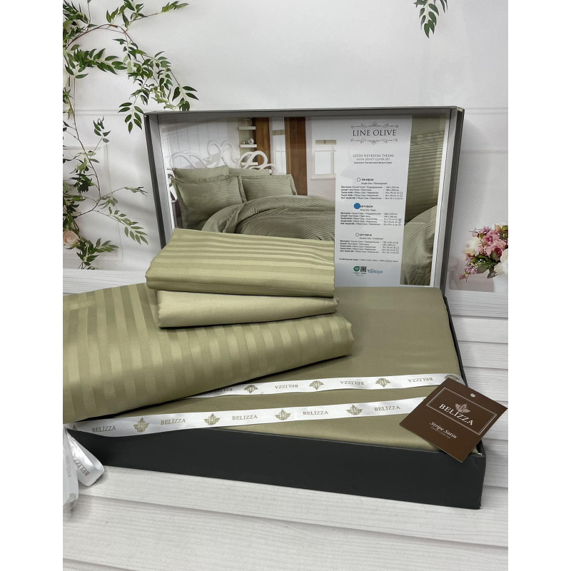 Line olive Сатиново постільна білизна. Євро розмір. Туреччина Belizza (42339)