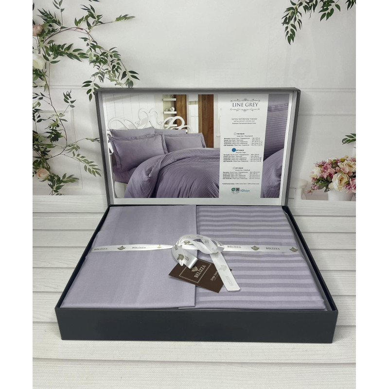 Line grey Сатиново постільна білизна. Євро розмір. Туреччина Belizza (69090)