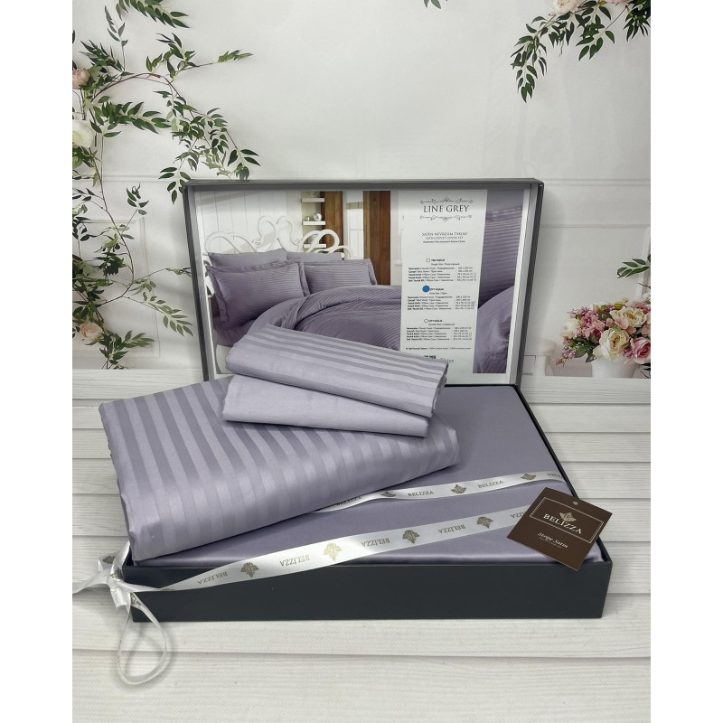 Line grey Сатиново постільна білизна. Євро розмір. Туреччина Belizza (69090)