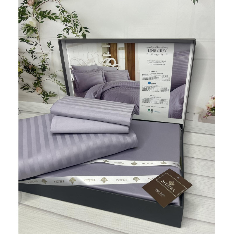 Line grey Сатиново постільна білизна. Євро розмір. Туреччина Belizza (69090)