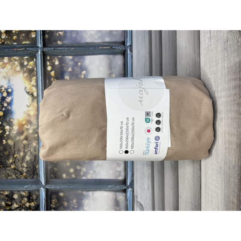Kahve 160x200 см., бавовняне простирадло на резинці з наволочками. Majoli Туреччина. (77356)
